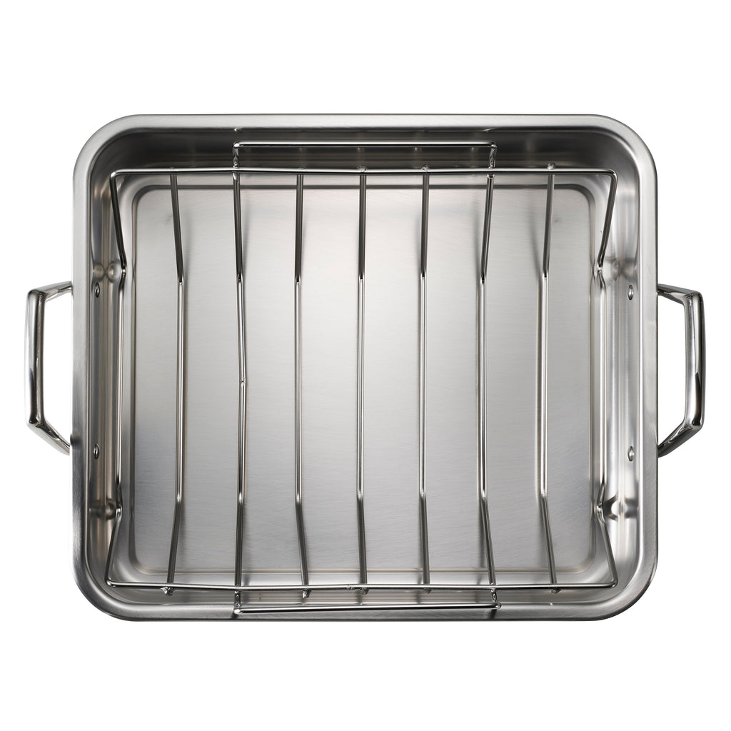 Tramontina Prima Stainless Steel Deep Roasting Pan w/ Basting Grill & V-Rack, 16.5''