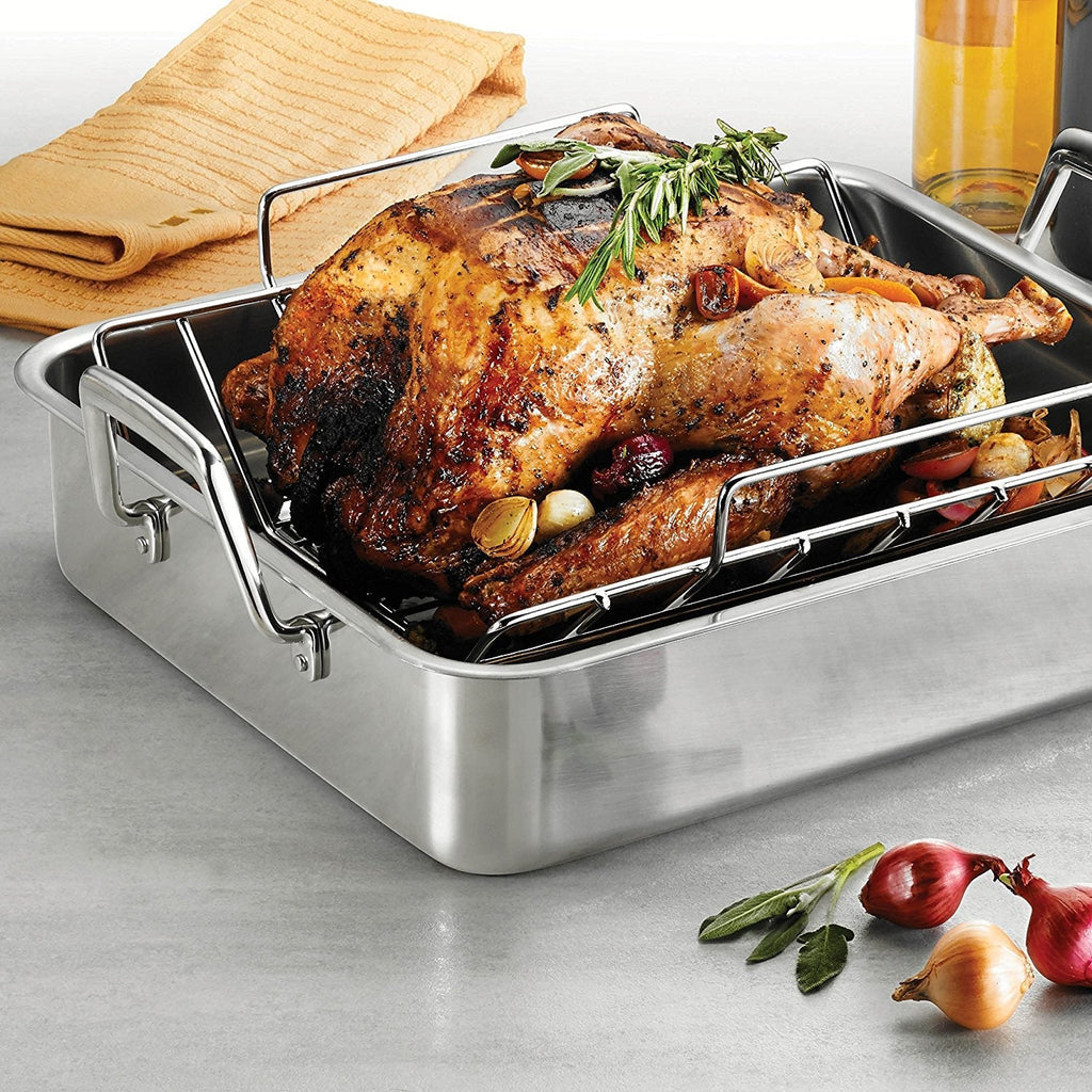 Tramontina Prima Stainless Steel Deep Roasting Pan w/ Basting Grill & V-Rack, 16.5''