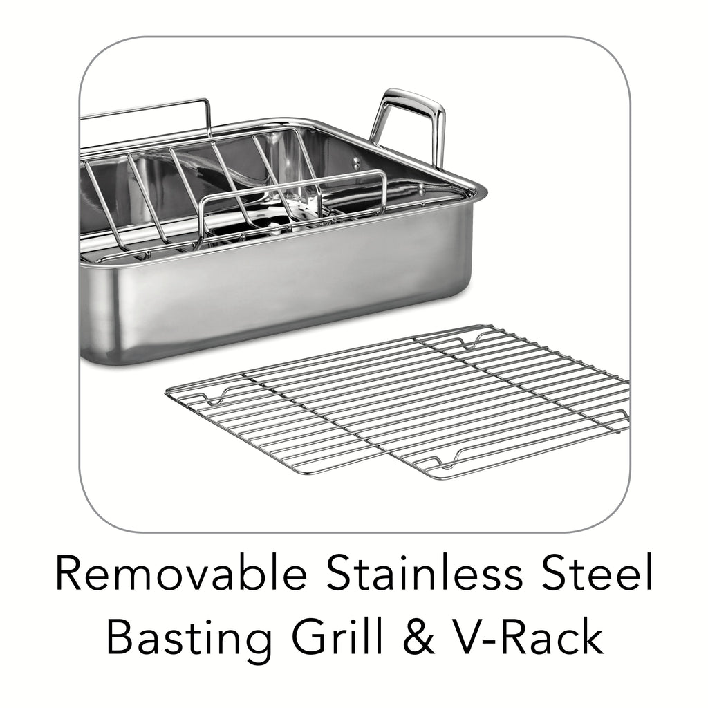 Tramontina Prima Stainless Steel Deep Roasting Pan w/ Basting Grill & V-Rack, 16.5''